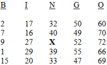 Bingo Card Example
